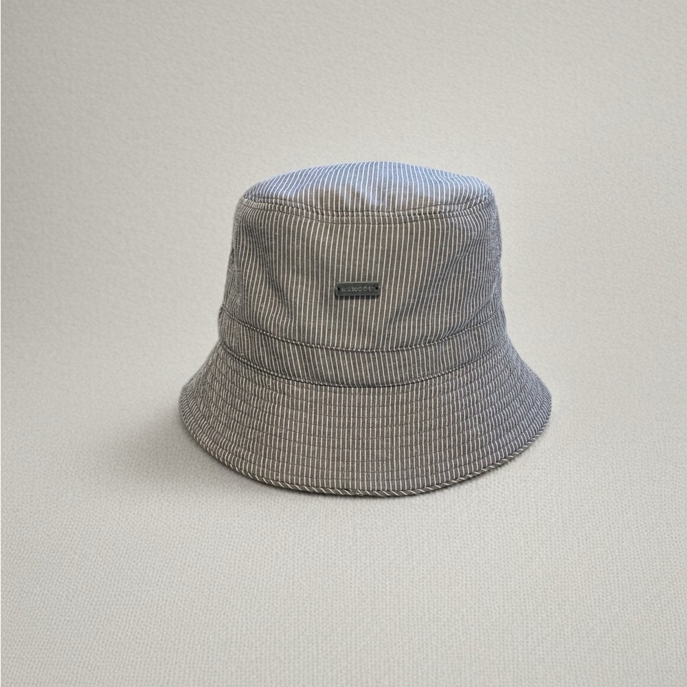 Kangol Rain Spey Bucket Hat In Grey & White Pin Stripes | Size M